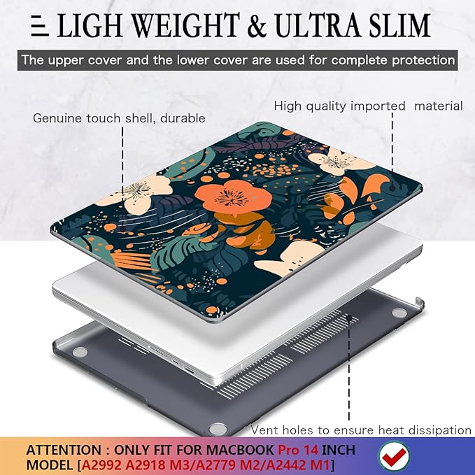 CISSOOK Compatible with MacBook Pro 14 inch Case 2026-2021 Release M5 A3434 M4 A3112 A3185 A3401 M3 A2992 A2918 M2 A2779 M1 A2442 Pro Max Chip, Pro 14-inch Plastic Hard Shell Case, Little Flower