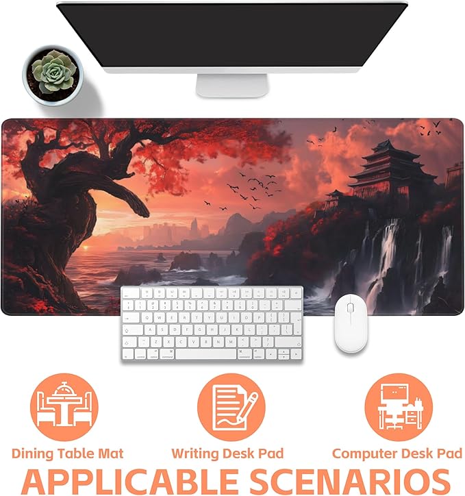 NIYLYNSYN Mouse Pad Large Fantasy Landscape Non-Slip Gaming Desk Mat with Stitched Edge Laptop Keyboard Desk Pad for Work Home Gaming (35.4 x 15.7 Inches)