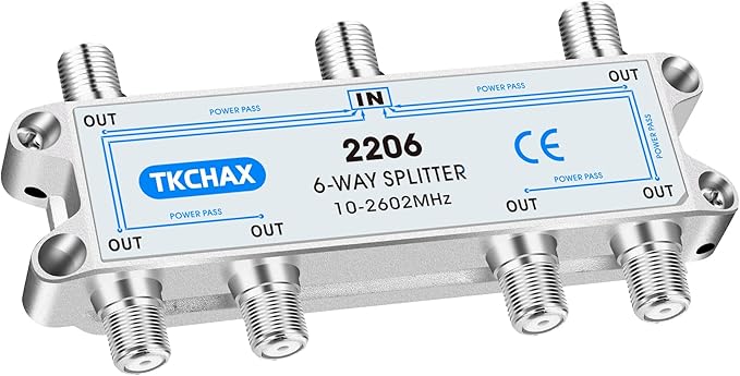 TKCHAX 6 Way Coaxial Cable Splitter,Support 10-2602MHz,RG6 RG59 Coax Compatible,Work with MoCA2.5 and MoCA3.0, CATV, Satellite TV, Antenna, HDTV and High Speed Internet