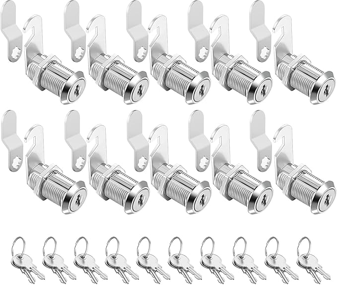 Sartatue Cabinet Cam Locks Keyed Alike, 1-1/8'' Fits on 7/8'' Max Door Thickness, Secure File Drawer Mailbox RV Storage Replacement Set, Zinc Alloy (1-1/8 Inch 10Pcs)