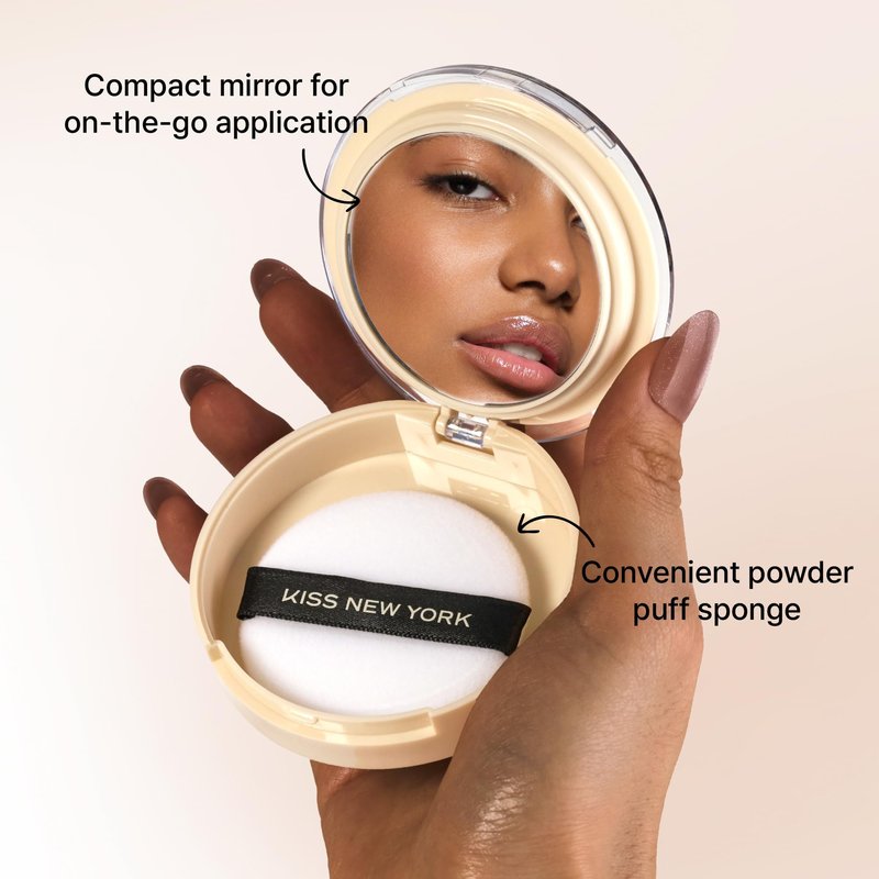 Kiss New York Soft Matte Pressed Powder (Classic Tan) With Dual Ended Powder Brush Set, Blurring Poreless Face Powder Makeup, Medium Coverage Setting Powder Infused with Salicylic Acid & Niacinamide