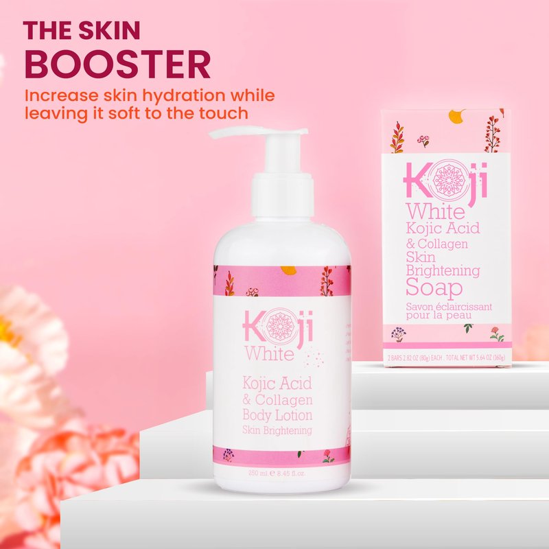 Koji White Kojic Acid & Collagen Body Lotion, Women Gifts Set for Skin Brightening with Arbutin, Glowing Skin, Moisturizer & Radiant Complexion, Uneven Skin Tone - Vegan, 8.45 Fl Oz (2 Packs)