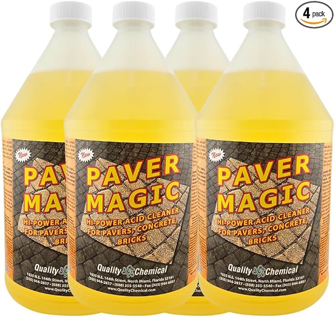 Quality Chemical Paver Magic - High Power Concrete, Brick and Paver Cleaner - Outdoor Stain Remover - 128 oz (Pack of 4)