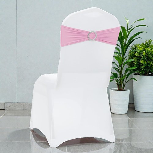 MDS Spandex Chair Sashes - Pack of 200 Elastic Stretch Bands with Slider Bow for Wedding Decor | Blush Pink