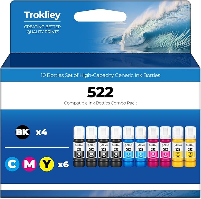 Compatible for EPT522 Ink Refill Bottles ET-2800 ET-4800 ET-2400 ET-2803 Ink Refill Compatible for EPT522 Refill ET-2840 ET-4700 ET 2800 ET 4800 ET 2400 ET 2803 ET-4810 ET-2720 Printer (Not Subli Ink)
