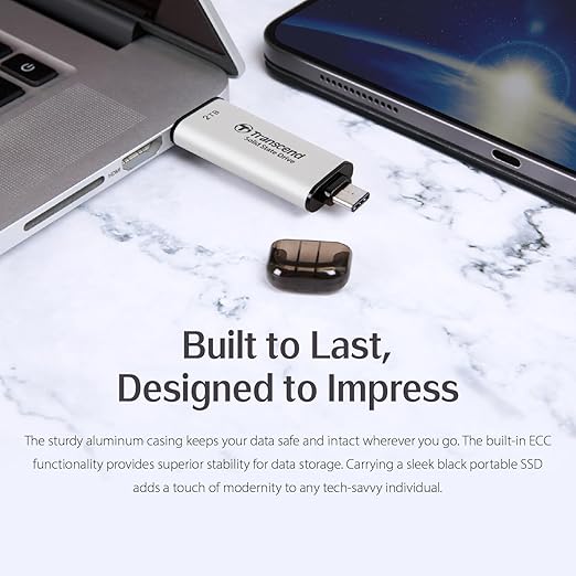 Transcend ESD310 1TB External SSD, Up to 1,050MB/s, Dual USB Drive for iPhone17,16,15, iPad&Mac/Pixel10/Tesla/Steam Deck/ROG Ally/MSI Claw/Android/PS5, 2-in-1 TypeC &A, USB3.2Gen2 Portable SSD-Silver