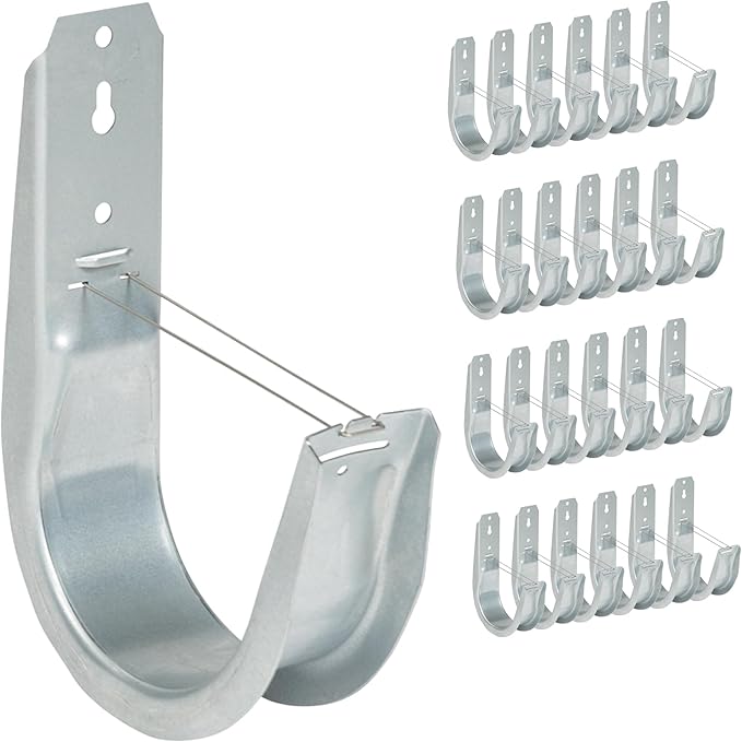 ICC 4-Inch Wall Mount J-Hook – 25-Pack, Cable Support 4" J Hooks with Retainer Clips, Galvanized Steel with Zinc Finish – for Structured Cabling and Cable Management