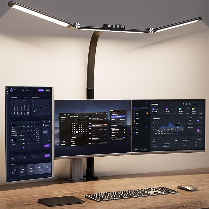 WIHTU Large Desk Lamps for Home Office, 39.3" Architect Desk Lamp with Clamp, 24W Ultra Bright LED Desk Light Stepless Dimming Eye-Caring Office Desk Lamp for Study Work
