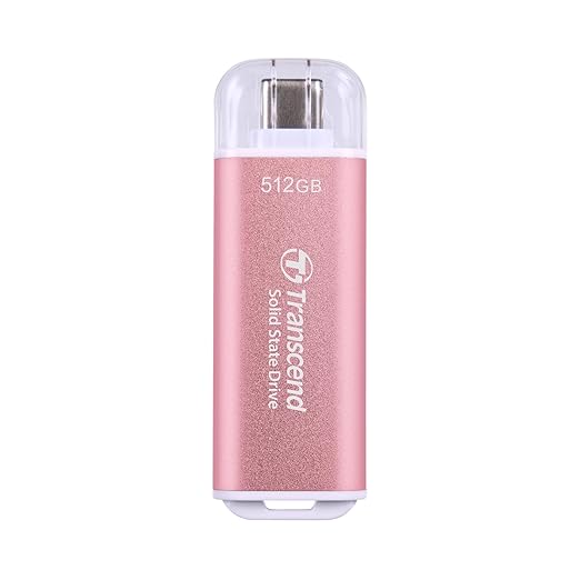 Transcend ESD300 512GB External SSD, Up to 1,050MB/s, Type C USB Drive for iPhone17,16,15, iPad&Mac/Pixel10/Tesla/Steam Deck/ROG Ally/MSI Claw/Android/PS5, Smart TV, USB 3.2 Gen2 Portable SSD- Pink