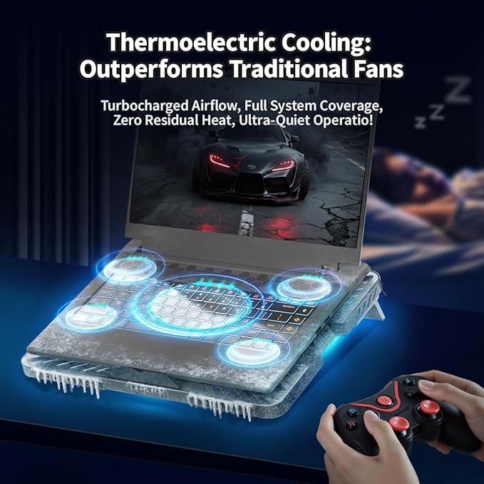 Yiodelu Thermoelectric Laptop Cooling Stand with 5 Fans - Adjustable Height for Laptops up to 19", Compatible with MacBook, Alienware, ROG & Gaming Laptops