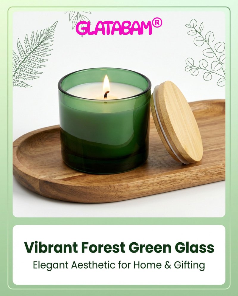 GLATABAM 4 OZ Candle Jars 12 Pack - Bulk Glass Candle Making Jars with Bamboo Lids & Labels, Heat Resistant Empty Reusable Candle Vessel for Containers(Green)