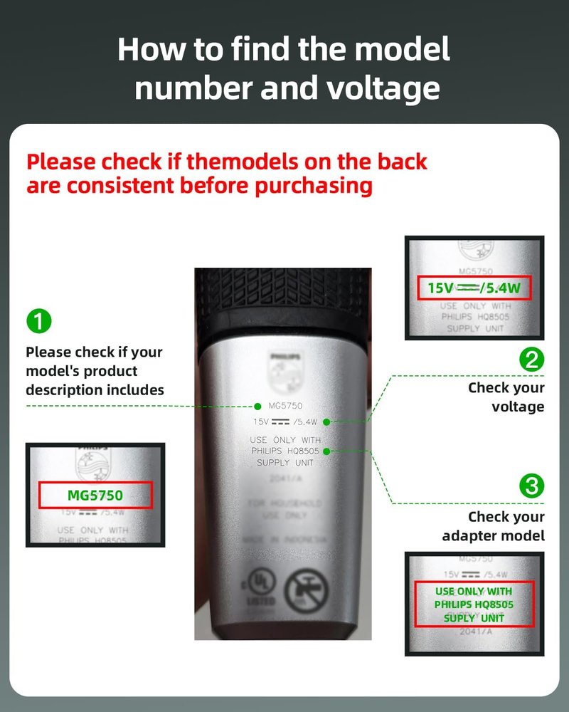 Philips Norelco 15V Charger - Compatible with HQ8505, MG5750, MG7750, MG7770, MG7790 | Power Cord for Shaver & Trimmer