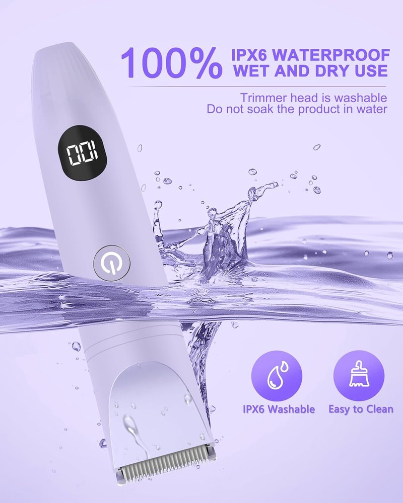 Bikini Trimmer for Women - 3-in-1 Electric Razor for Pubic & Body Hair | IPX6 Waterproof, Purple