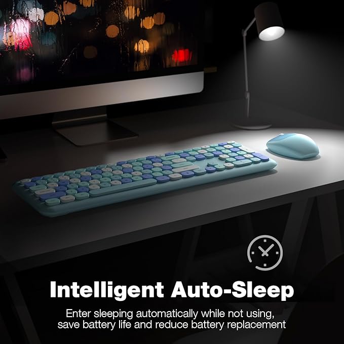 KNOWSQT Wireless Keyboard and Mouse Combo, Pale Blue Full-Sized 2.4G Silent Keycap Colorful Keyboards, USB Dongle Plug Play, Laptop, Windows, PC, Mac, Desktop