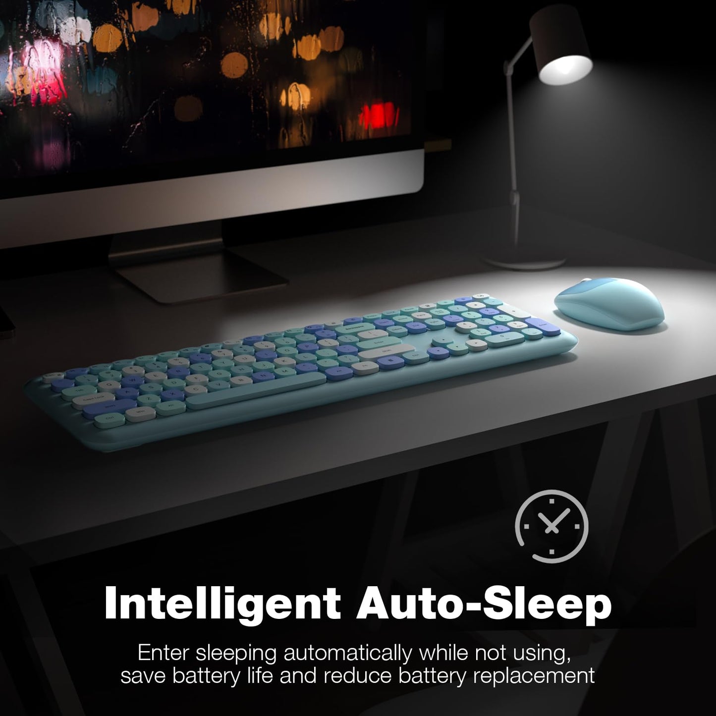 KNOWSQT Wireless Keyboard and Mouse Combo, Pale Blue Full-Sized 2.4G Silent Keycap Colorful Keyboards, USB Dongle Plug Play, Laptop, Windows, PC, Mac, Desktop