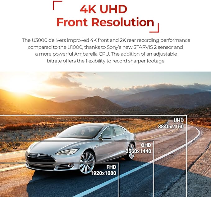 THINKWARE U3000 4K Dash Cam Front and Rear 2CH STARVIS 2 Sensor Super Night Vision Dashcam for Car Camera 5GHZ WiFi GPS Radar Buffered Parking Mode CPL Filter Red Light Speed Camera Alerts OBD Cable