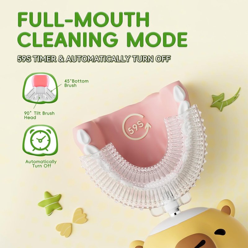 Kids U-Shaped Ultrasonic Electric Toothbrush - Rechargeable Sonic Design with Smart Timer | Yellow (Ages 2–6)