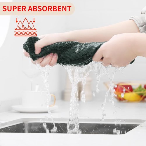 Homaxy Kitchen Dish Cloths - 100% Cotton Waffle Weave, Ultra Soft & Absorbent, 12x12 Inches, 8-Pack | Blackish Green