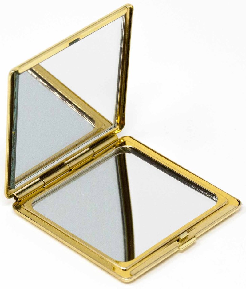 Folding Compact Pocket Makeup Mirror With Swarovski Rhinestone Crystals Double Sided (5x magnification + 1x magnification) (Golden Flower (Square))