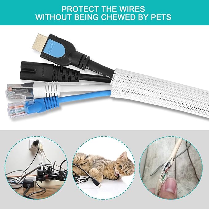 6.6ft, 1.2 inch White Cable Sleeve