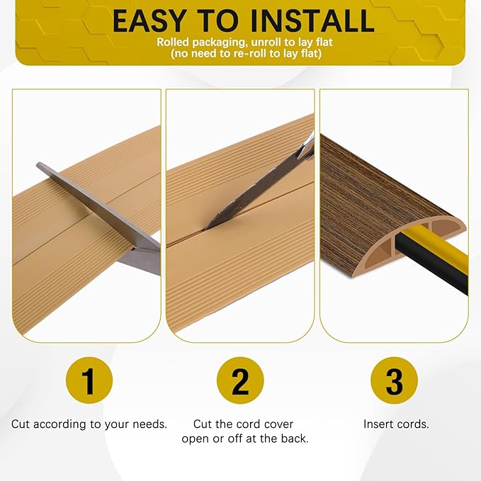 JAHOMFAI Floor Cord Cover 10FT Cord Covers for Wires on Floor Protect Wires & Prevent Trip Hazards, Easy to Cut for Home, Office, School, Concerts, Cavity W0.6in x H0.32in