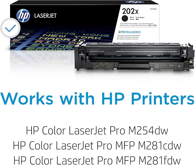 HP 202X Black High-Yield Toner Cartridge Printers | Works with Color LaserJet Pro M254, Color LaserJet Pro MFP M281 Series | CF500X