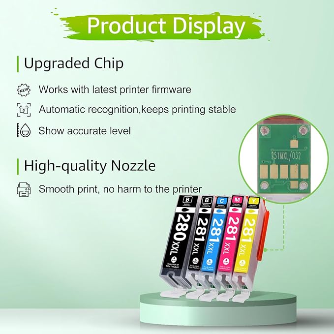280 281 Ink Cartridges Compatible for Canon 280XXL 281XXL Ink Cartridges 5 Pack PGI-280XXL CLI-281XXL Work for TR8620a TR8620 TR8620a TS6320 TR7520 TS6120 TS6220 TS8220 TS9520