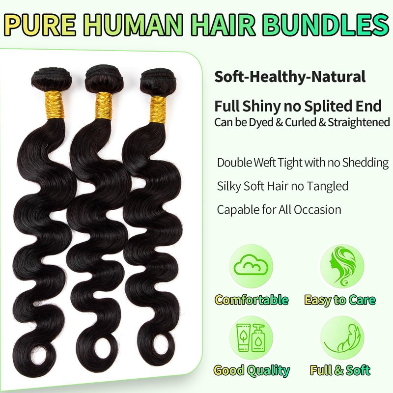 Human Hair Bundles Body Wave Natural Color, 22 Inch - 1 Bundle, Antousha Body Wave Bundles Human Hair 12A Unprocessed Brazilian Virgin Wavy Bundles for Black Women