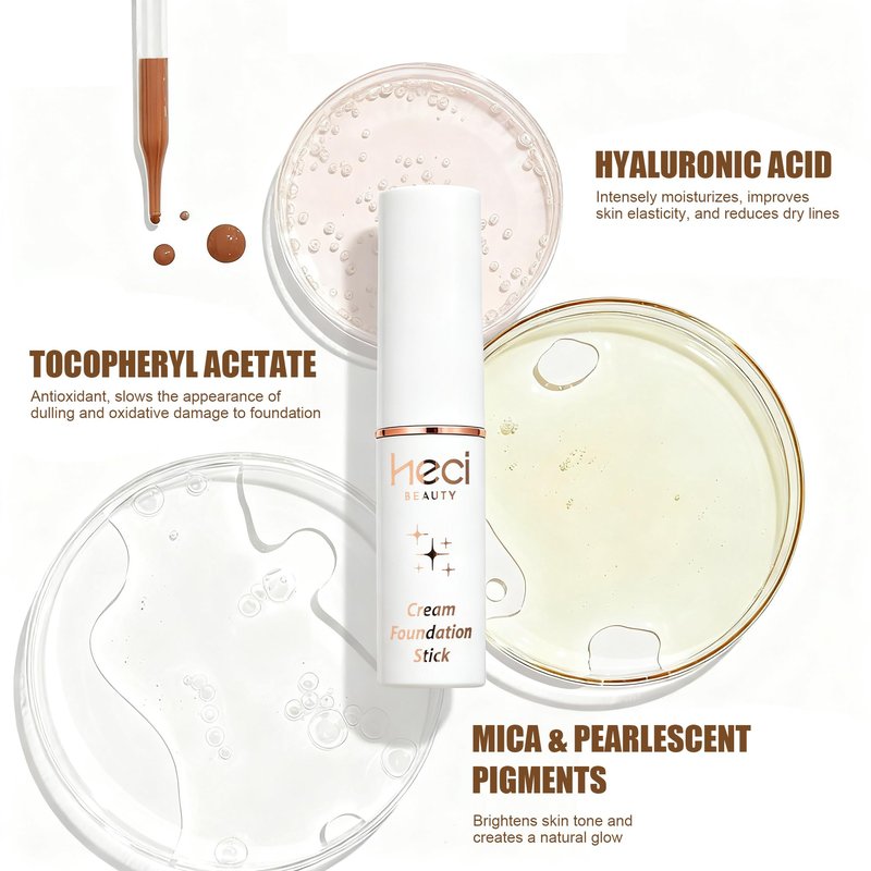 HECI BEAUTY Tinted Foundation Stick, Balm to Cream Foundation with Light to Medium Coverage, Infused with Hydrating Ingredients, Light 02, 0.25 oz