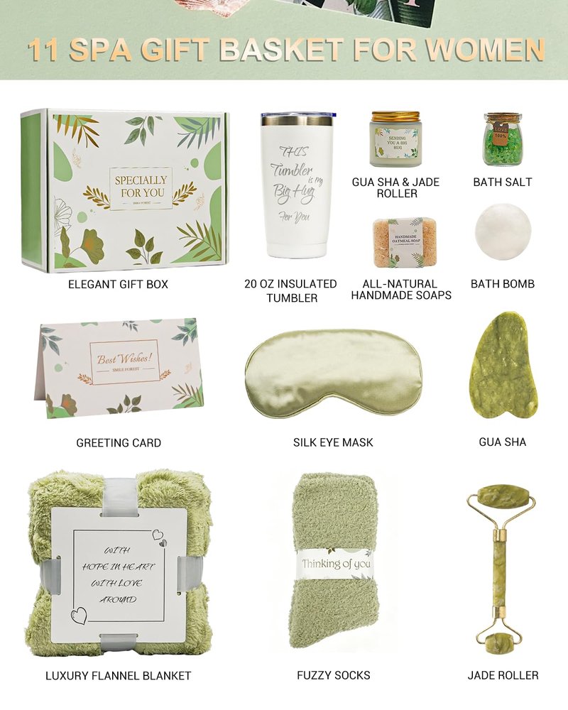 Self Care Gifts for Women – Spa Gift Basket with Blanket, Birthday Gifts, Get Well Soon Gifts, Relaxation Care Package for Mom, Wife, Sister, Friend