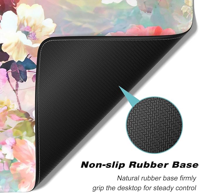 Atufsuat Extended Gaming Mouse Pad, XXL Large Desk Pad 30 x 14 Inch, Big Computer Keyboard Mousepad, Waterproof Mouse Mat with Stitched Edges and Non-Slip Base for Women Office Gaming, Flower