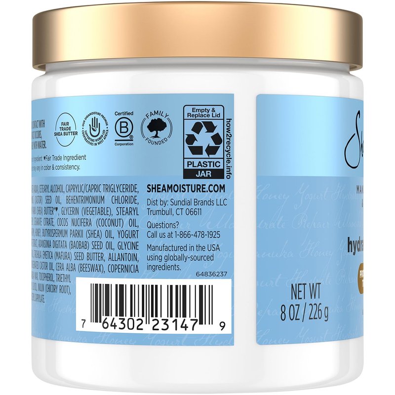 Shea Moisture Hair Mask 2-Pack, Manuka Honey & Yogurt Hydrate & Repair Protein Power Treatment, Deep Conditioner for Dry, Damaged Hair, 8 Oz Ea