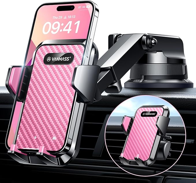 VANMASS Phone Holders for Your Car [Super Suction Cup] Cell Phone Mount Car Dashboard Windshield Vent Desk Fit for iPhone 17 Pro Max 16 15 14 Universal Handsfree Automobile Vehicle Cradle,Pink