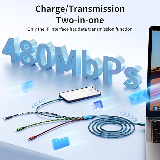 Jogrytece Dual Type C Port Multi Charging Cable, 4 in 1 Braided Charging Cables for All Device, Travel Cruise Essentials Multiple Charger USB Cable for iPhone 17-8/ Android/Galaxy/Pad and Mor