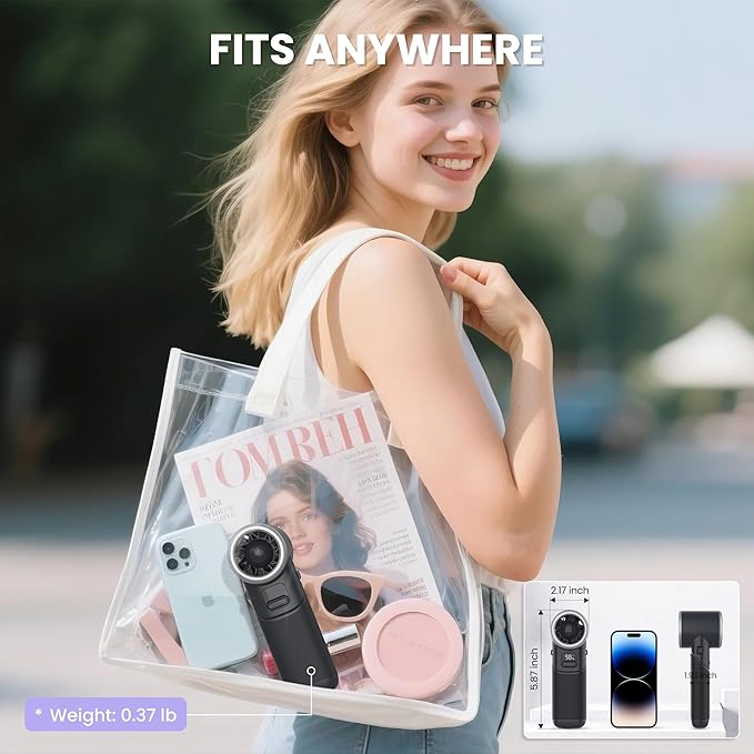 KITWLEMEN AMACOOL Portable Handheld Turbo Fan丨5 Speed Foldable Hand Fans丨Max 20 Hours Runtime丨Rechargeable Mini Pocket Cooling Fan for Travel, Outdoor Activities, Gifts for Women