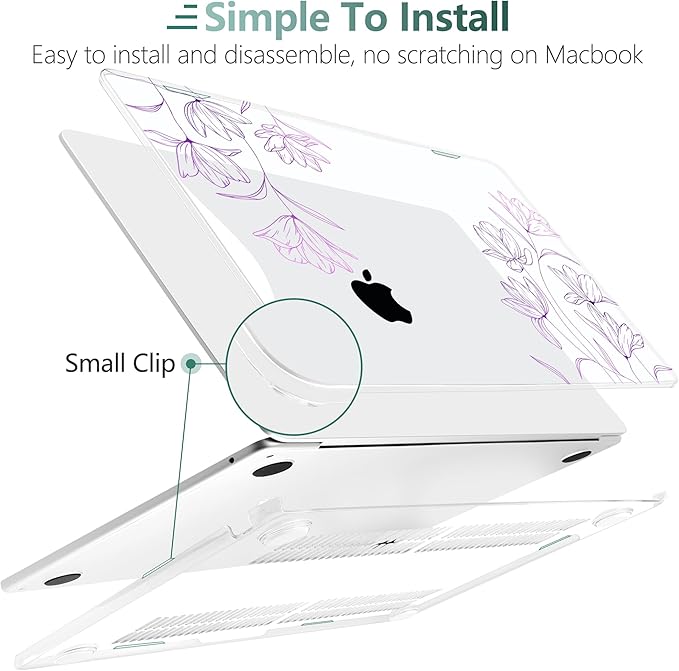 TWOLSKOO for MacBook Air 13 inch Case M4 A3240 M3 A3113 M2 A2681 2025 2024 2022 Plastic Hard Shell, Keyboard Cover, Type C Adapter, Screen Protector for MacBook Air 13.6 inch, Engraved Floral2