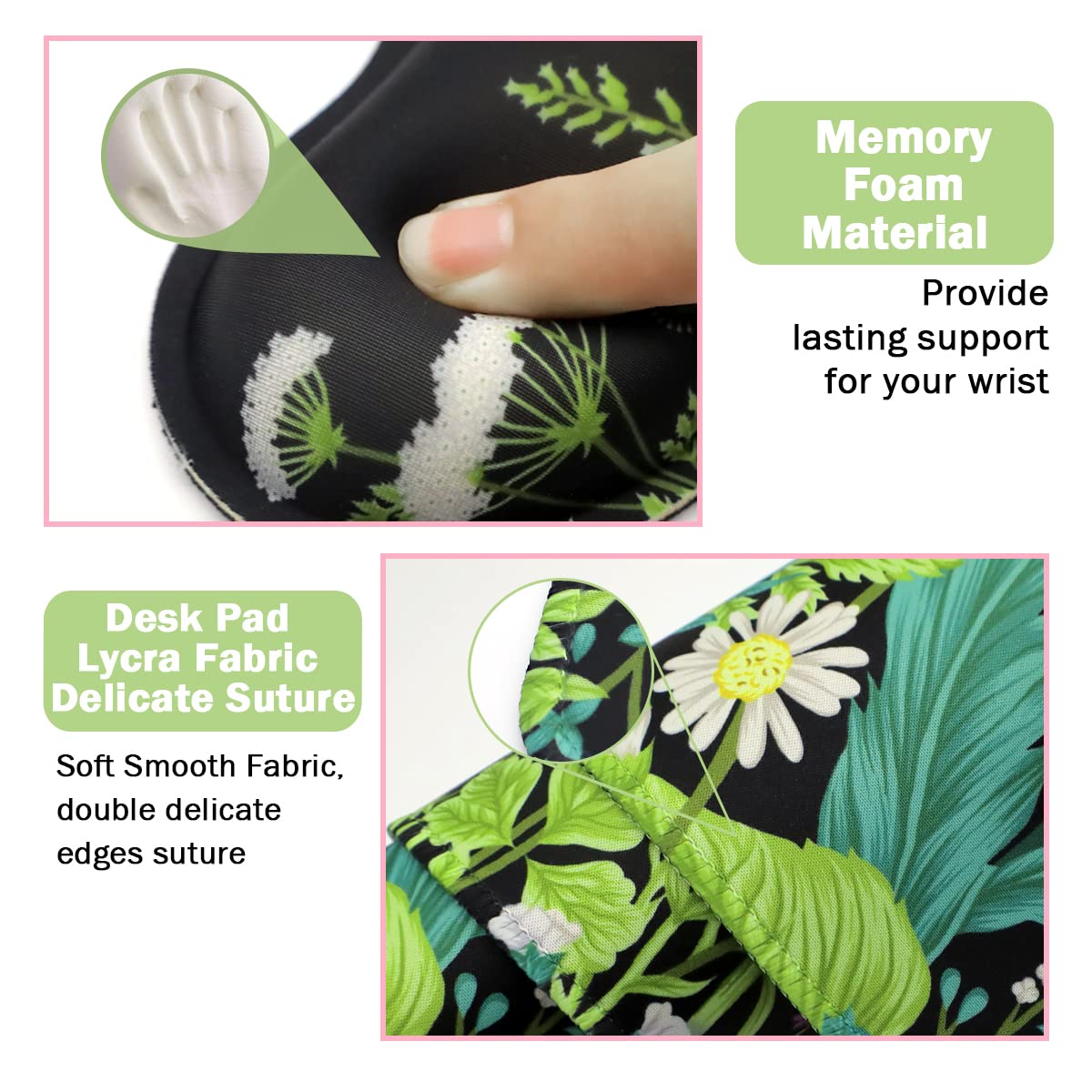 Keyboard Mouse Pad Set, Extended Mouse Pad+Keyboard Wrist Rest Support, Memory Foam Ergonomic Easy Typing, 3Pcs (35.4×15.7 in) Desk Pad Set for Home Office Study Game - Weeds