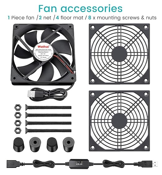 Wathai Cooling Case Fan for Receiver Xbox TV Box Router 120mm x 25mm 5V USB
