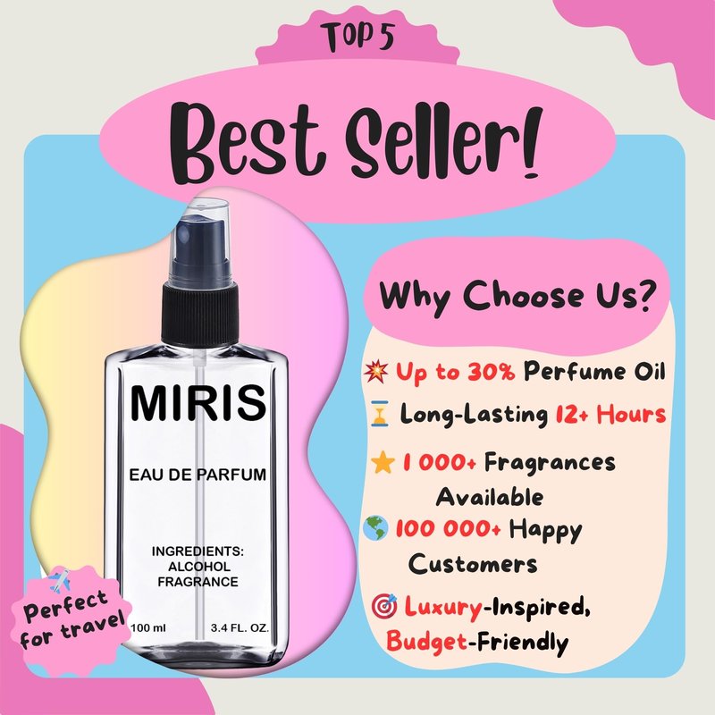 MIRIS No. 35470, Inspired by Chrome, Long-Lasting Eau de Parfum for Men, Spray 3.4 Fl Oz / 100 ml