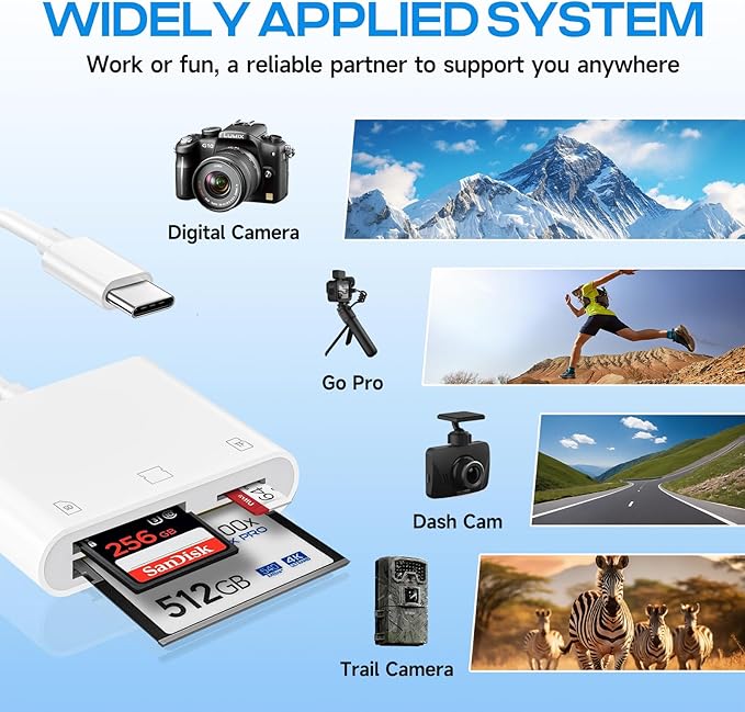 USB C SD Card Reader for iPhone 17/16/15/iPad/Mac, 3 in 1 USBC Memory Card Reader with Compact Flash/CF/SD/TF Card, Digital Camera Adapter iPhone SD Card Reader Compatible with MacBook Pro/Air