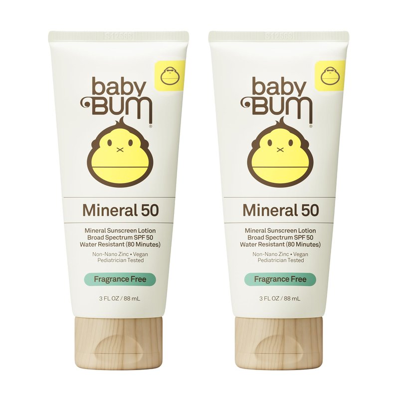 Sun Bum Baby Mineral Sunscreen Lotion | SPF 50 | UVA, UVB Face and Body Protection | Fragrance Free Safe for Sensitive Skin | Travel Size | 3 Ounce | Pack of 2
