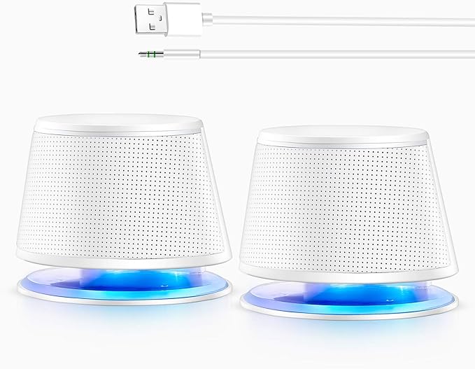 Sanyun SW102 Computer Speakers, 5Wx2, Deep Bass from Compact Cabinet, Stereo 2.0 USB Powered 3.5mm Aux Multimedia Speakers, Built-in Passive Bass Radiators, PC Laptop Desktop Speakers, White
