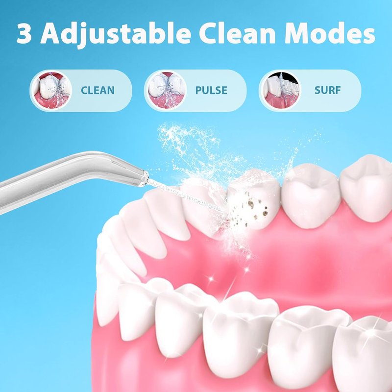 Water Flosser | 300ML Rechargeable Dental Oral Irrigator with 3 Modes & 5 Tips - Waterproof Electric Flossing Device (White)