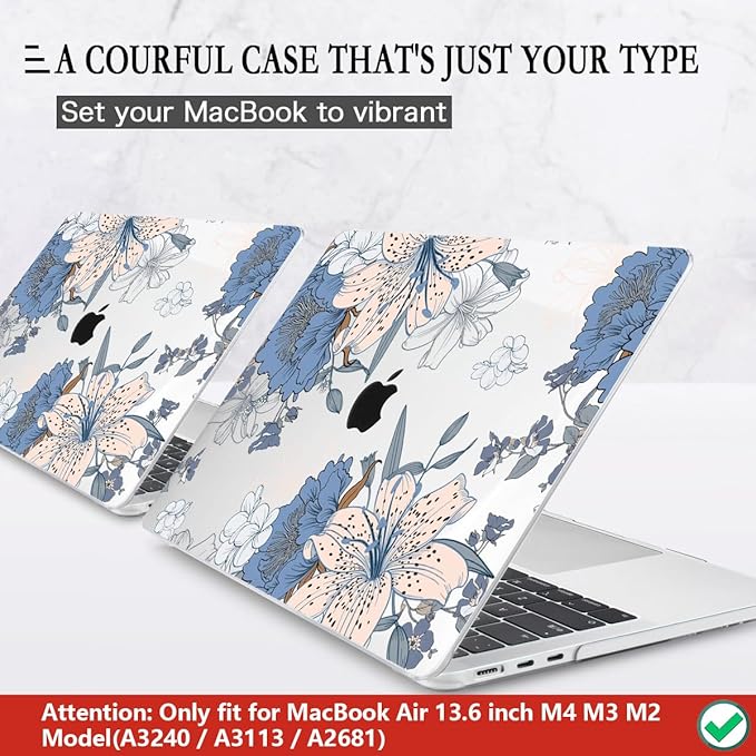 CISSOOK Compatible with MacBook Air 13.6 inch Case 2026 2025 2024 2022 Release A3449 A3240 A3113 A2681, Lily Flowers Hard Shell Keyboard Cover Screen Protector for MacBook Air 13 inch M2 M3 M4 M5