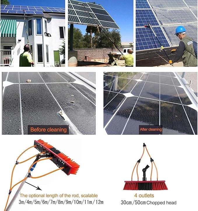 Window Cleaning Telescopic Pole Window Cleaning Kit, Window Cleaning Water Fed Poles Roof Cleaning Tools with 20M Water Supply Pipe, Solar Panel Cleaning Brush(30cm Head,20FT/6M)