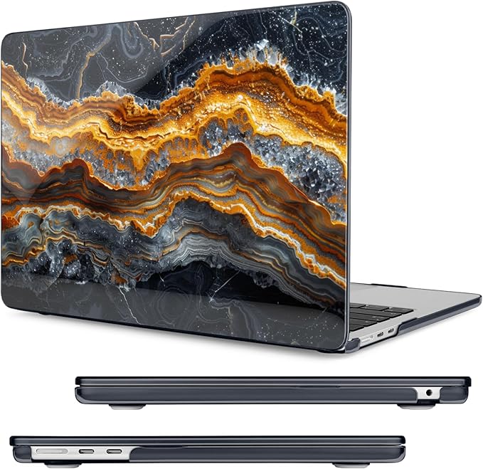 MecBevia Compatible with 2026 M5 MacBook Air 13 inch Case 2026 2025 2024-2022 M5 A3449 M4 A3240 M3 A3113 M2 A2681, Keyboard Cover, Screen Protector, Webcam Cover & Type-C OTG, Black Gold