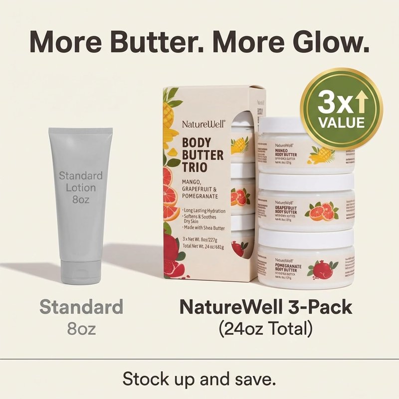 Shea Body Butter Variety Pack - Nourishing Grapefruit, Mango & Pomegranate | 3 x 8 Oz