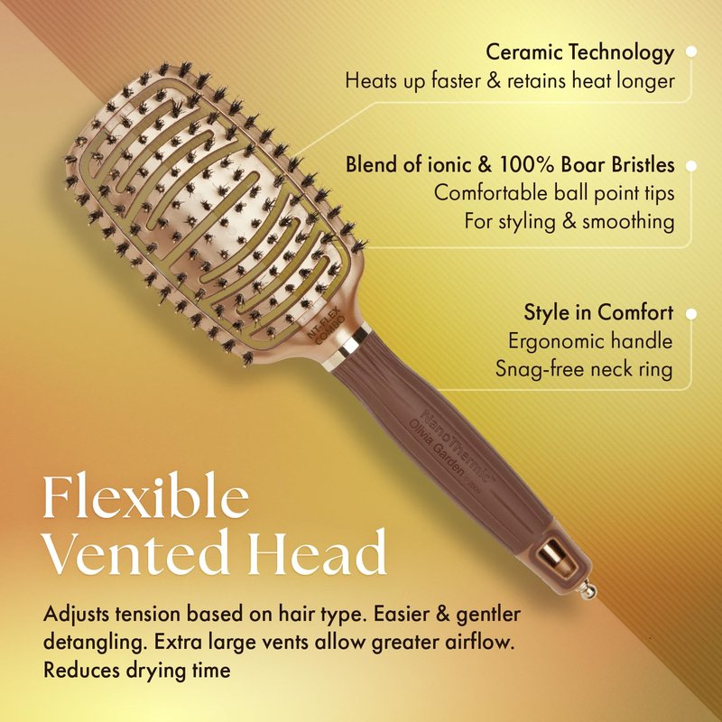 Olivia Garden NanoThermic Ceramic + Ion Flex Scalp-Hugging & Vented Hair Brush NT-FLEXCO (Combo)