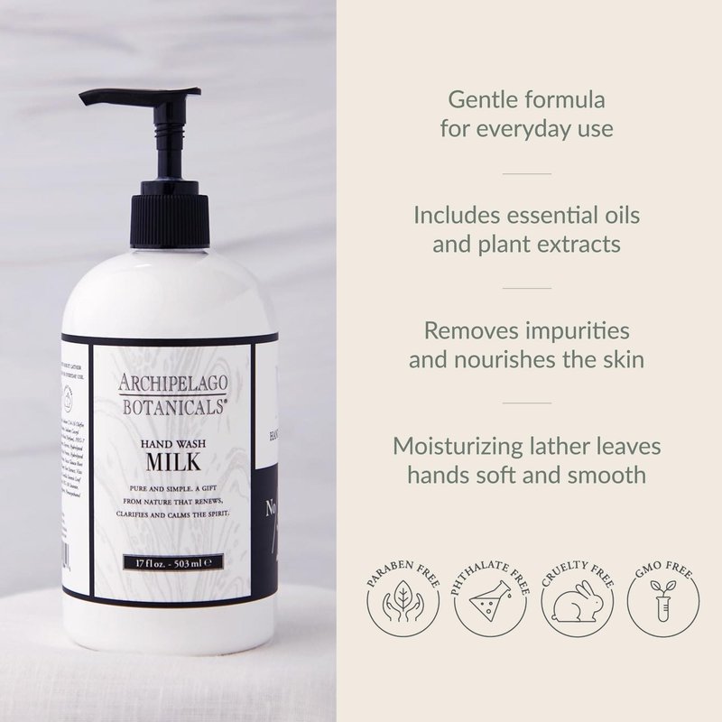 Archipelago Botanicals Hand Wash Milk Liquid Hand Soap, Moisturizing Daily Hand Wash with Soap Pump, Kitchen or Bathroom Hand Soap, 17.0 Fl. Oz.
