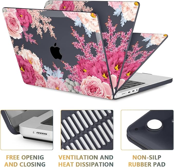 CISSOOK Gorgeous Floral Case for MacBook Pro 14 Inch 2026 2025 2024 2023 2021 Release M5 M4 M3 M2 M1, Plastic Hard Shell Case for MacBook Pro 14.2", Gorgeous Flowers